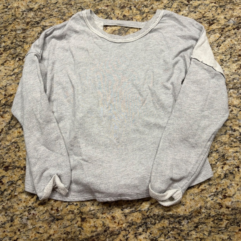 By Together Gray Open Back Sweatshirt Size Small Raw Edge Oversized Pullover ws